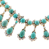 Turquoise and Diamond Fringe Necklace, Detachable Brooch, 18k