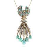 Turquoise and Diamond Fringe Necklace, Detachable Brooch, 18k