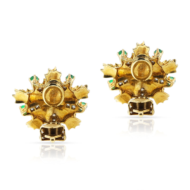 Vintage & Retro Tiffany & Co. Emerald and Diamond 18K Yellow Gold Starburst Earrings