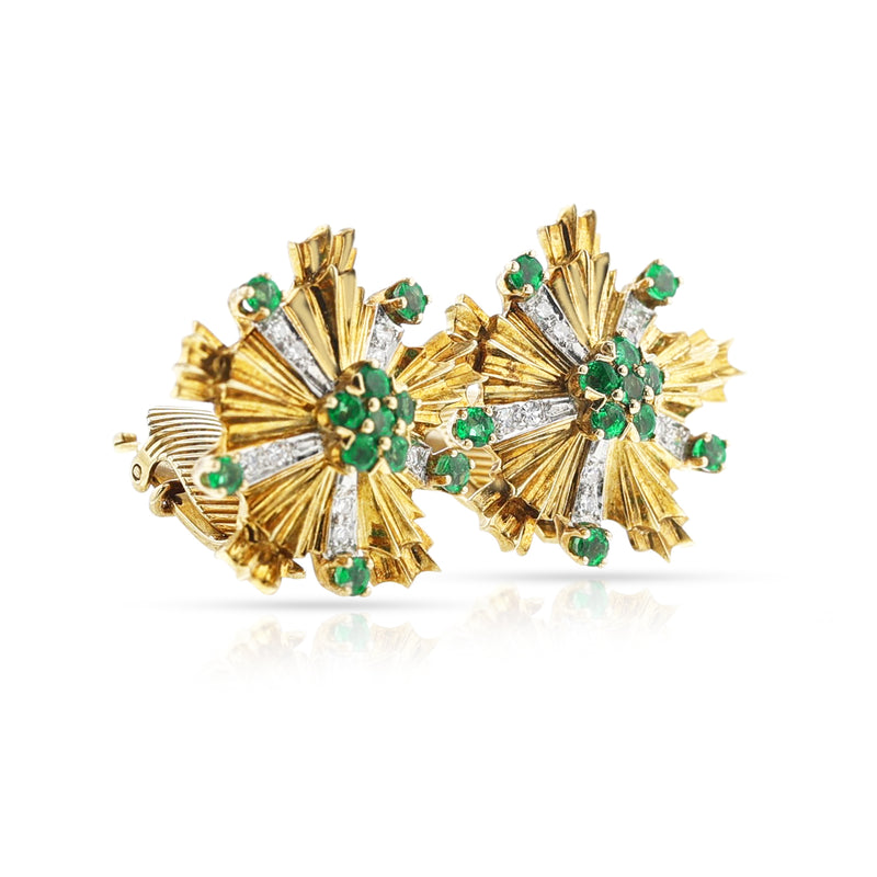 Vintage & Retro Tiffany & Co. Emerald and Diamond 18K Yellow Gold Starburst Earrings