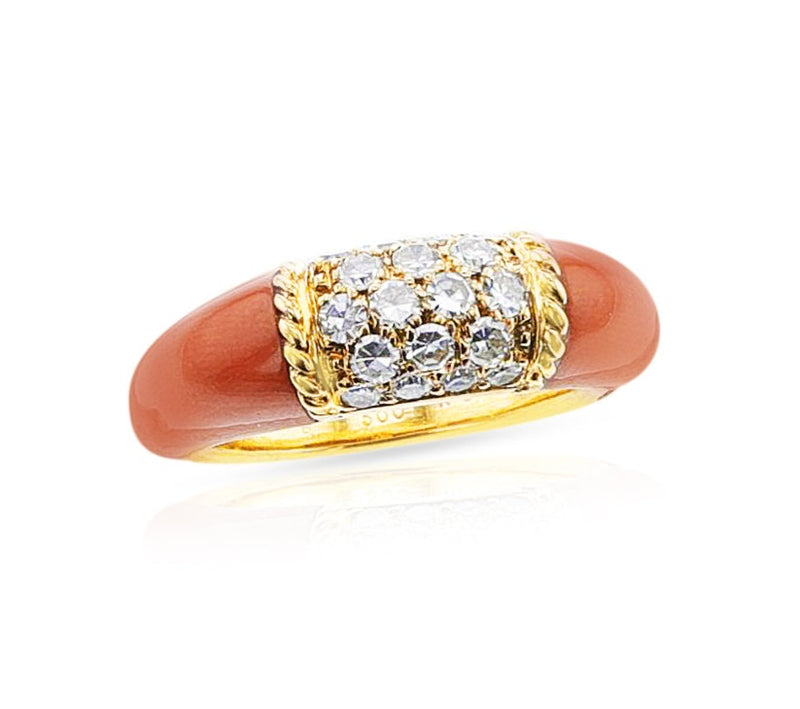 Van Cleef & Arpels Coral and Diamond Philippine Ring, 18k