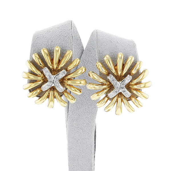 Gold and Diamond Flower Earrings, 18k