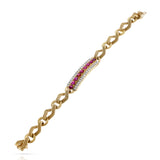 Natural Unheated Burma Ruby and Diamond 18K Yellow Gold Bracelet