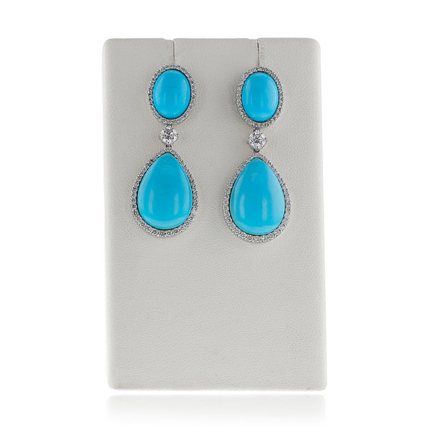 Turquoise Cabochon and Diamond Dangling Earrings, 18k
