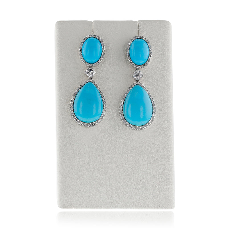 Turquoise Cabochon and Diamond Dangling Earrings, 18k