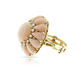 Coral Cabochon and Diamond Floral Cocktail Ring, 18k