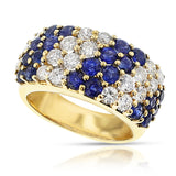 Double Diagonal Sapphire and Diamond Cocktail Ring, 18K Yellow Gold