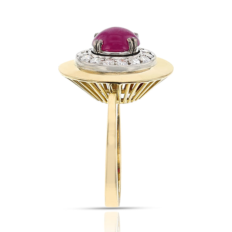 Ruby Cabochon and Diamond Ring and Earring Set, 18k and Palladium