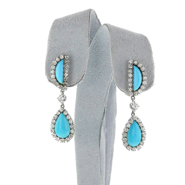 Turquoise and Diamond Dangling Earrings, 14k