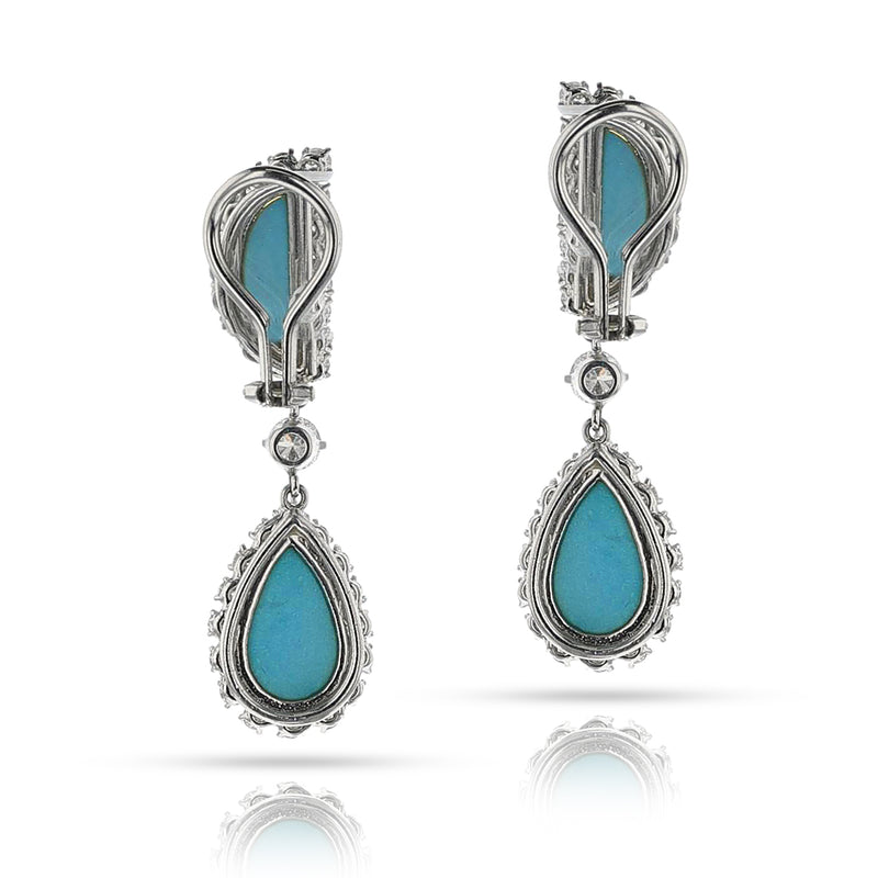 Turquoise and Diamond Dangling Earrings, 14k