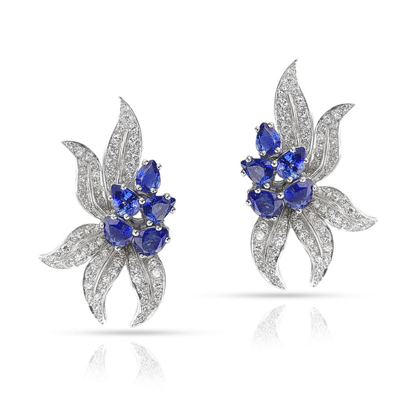Sapphire and Diamond Half-Flower Earrings, 18k