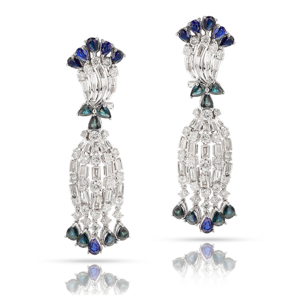 Sapphire and Diamond Dangling Earrings, 18k