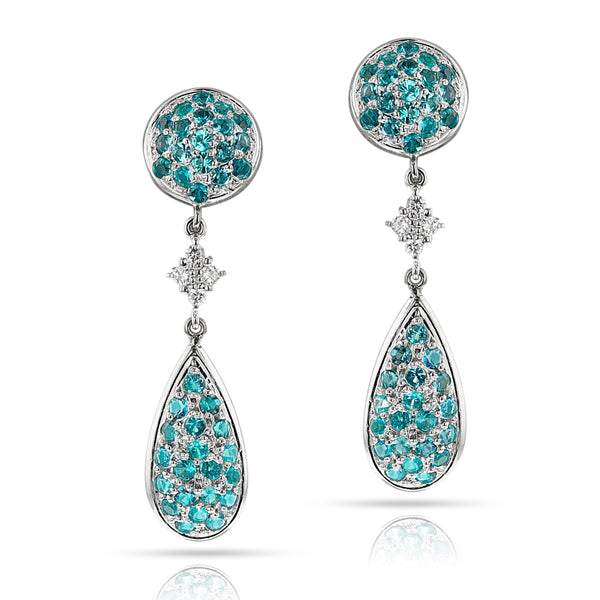 GIA Certified Paraiba Tourmaline Dangling Earrings, Platinum and White Gold