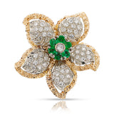Floral Diamond and Emerald Earring, Ring, Pendant Set, 18k
