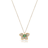Floral Diamond and Emerald Earring, Ring, Pendant Set, 18k