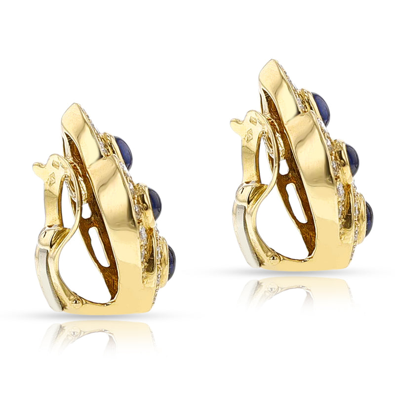 Van Cleef & Arpels Four Sapphire Cabochon and Diamond Earrings, 18k