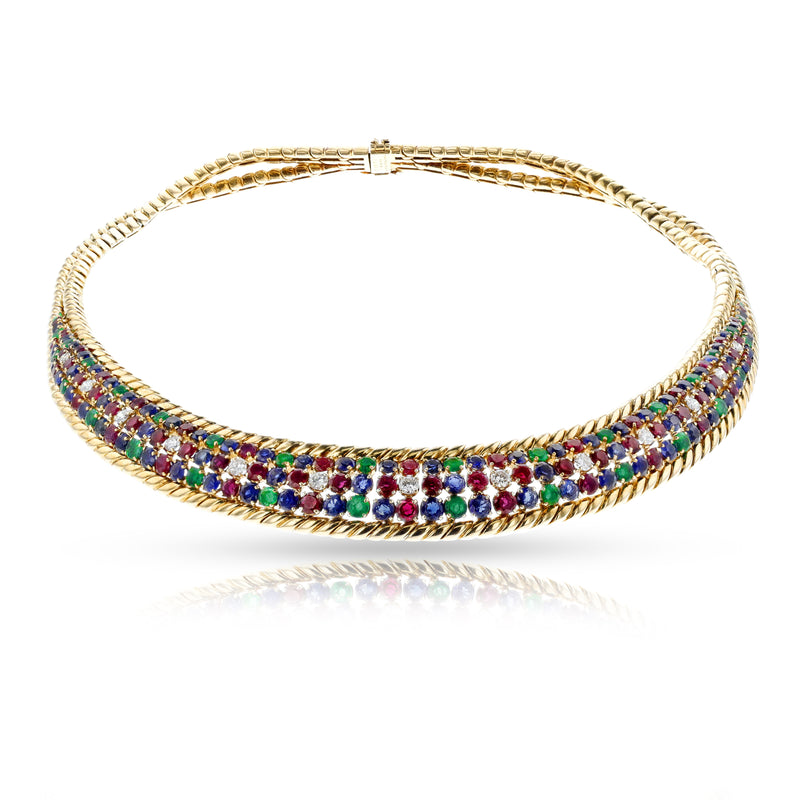 Mauboussin Ruby, Emerald, Sapphire and Diamond Necklace, 18k