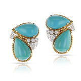 Double Pear Shape Cabochon and Diamond Earrings, 14k