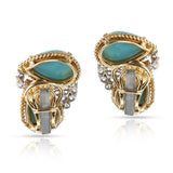 Double Pear Shape Cabochon and Diamond Earrings, 14k
