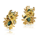Double Turquoise Cabochon and Diamond Leaf Earrings, 18k