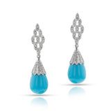 GIA Certified Natural Turquoise Drops and Diamond Earrings, 14k
