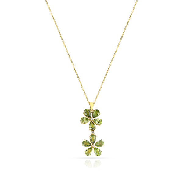 Double Green Sapphire and Diamond Floral Pendant, 18k