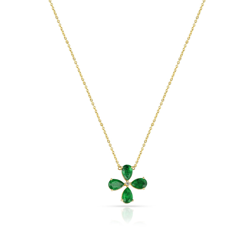 Clover Emerald and Diamond Pendant Necklace, 18k