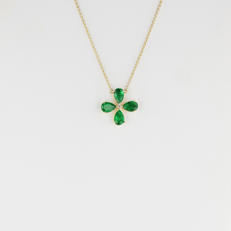 Clover Emerald and Diamond Pendant Necklace, 18k