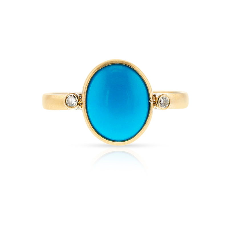 Turquoise Cabochon Matte Finish Ring, 14k