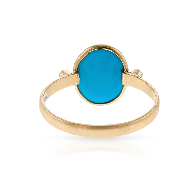 Turquoise Cabochon Matte Finish Ring, 14k