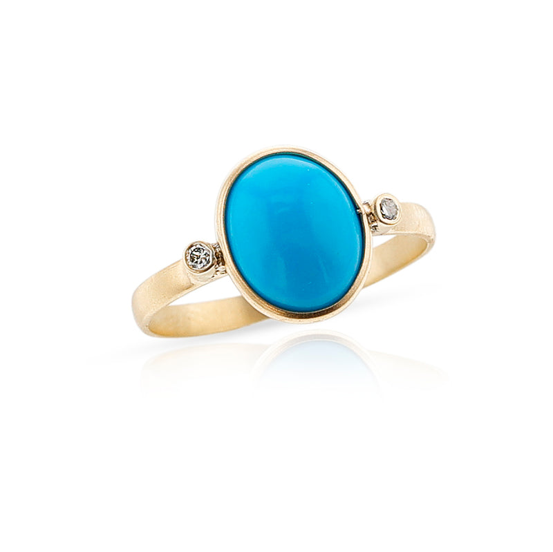 Turquoise Cabochon Matte Finish Ring, 14k