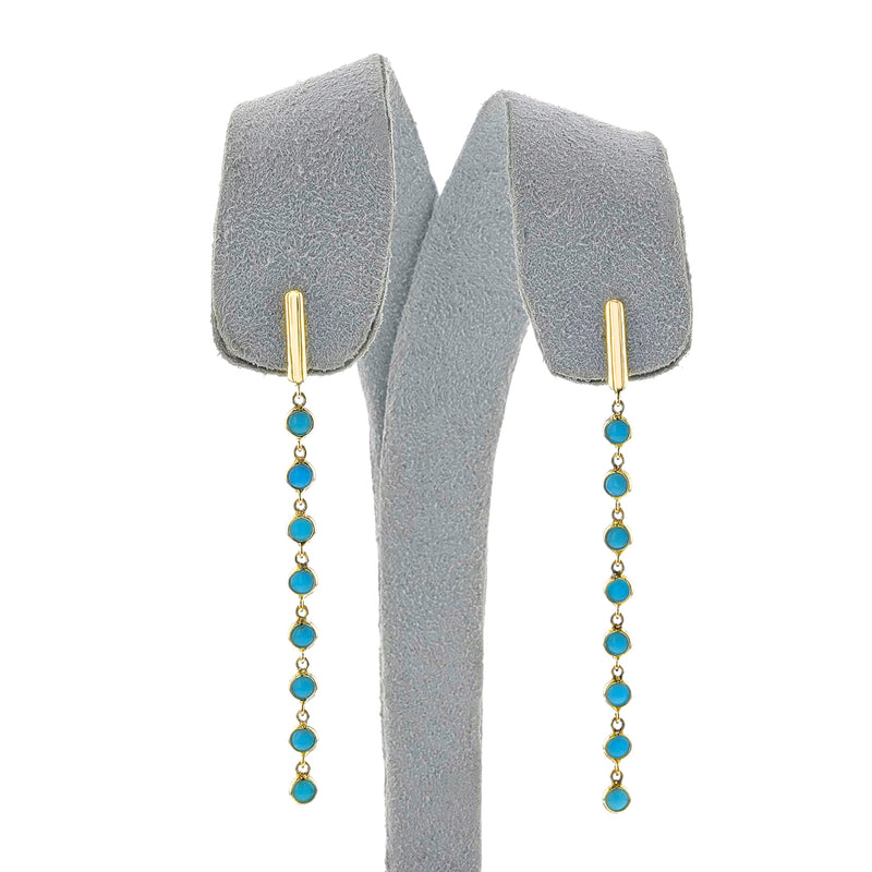 Turquoise Cabochon Dangling Earrings, 14k