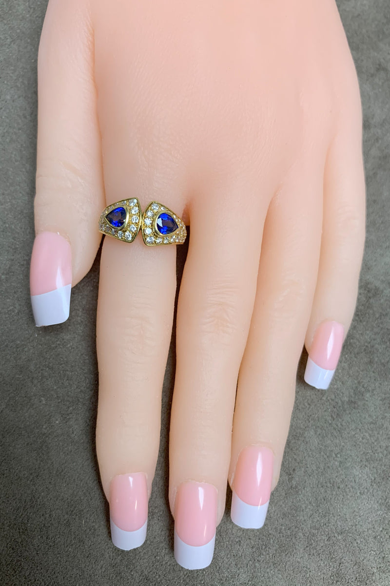Van Cleef & Arpels Double Pear Shape Sapphire and Diamond Ring, 18K Yellow Gold