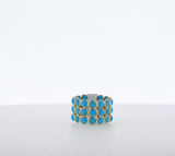 Turquoise Round Cabochon Triple Line Band, Yellow Gold