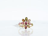 Tourmaline Floral Ring with Side Ovals, Yellow Gold
