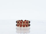 Double Line Garnet Round Cabochon Band, Yellow Gold
