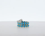 Turquoise Round Cabochon Double Line Band, Yellow Gold