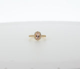 Oval Morganite and Diamond Halo Ring, 18k Yellow Gold