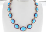 18k Turquoise, Amethyst and Diamond Necklace and Earring Set