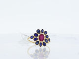 Sapphire and Ruby Floral Ring, Yellow Gold
