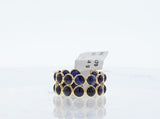 Round Cabochon Blue Sapphire Double Layer Band, 18K Yellow Gold