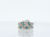 Turquoise and Pink Opal Round Cabochon Double Line Band, 18K Yellow Gold