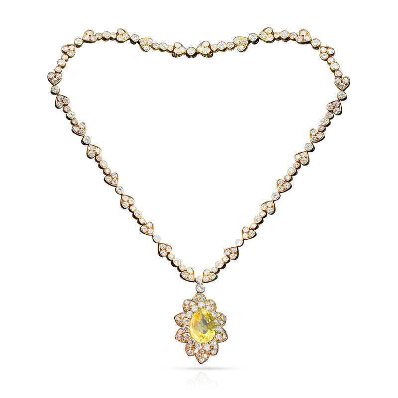 Van Cleef & Arpels 1970s No Heat Ceylon Yellow Sapphire and Diamond Necklace and Earring Set