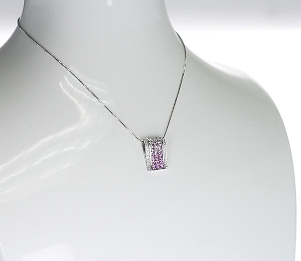Mystery Set Slope Pink Sapphire and Diamond Pendant, 18K White Gold
