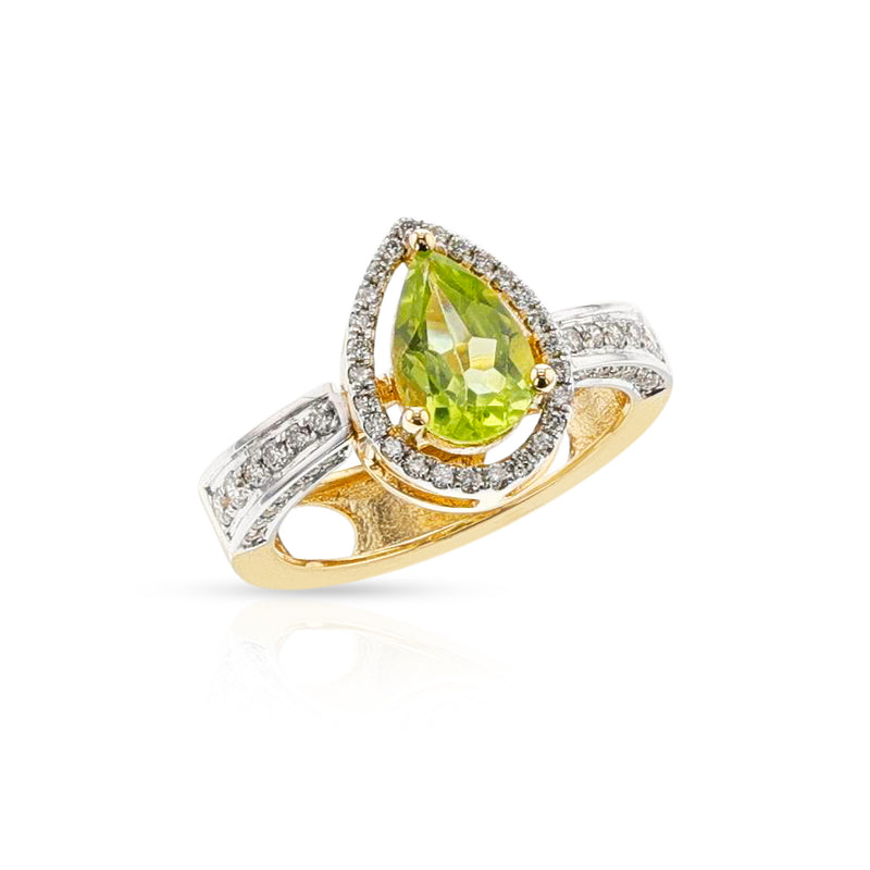 Pear Shape Peridot and Diamond Convertible Ring/Pendant, 18K