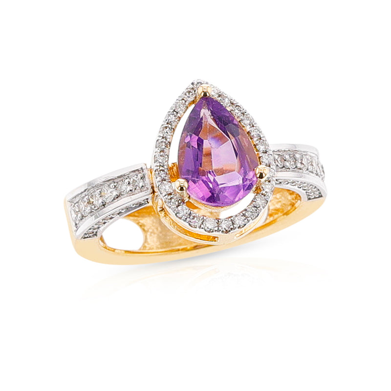 Pear Shape Large Amethyst and Diamond Convertible Ring/Pendant, 18K