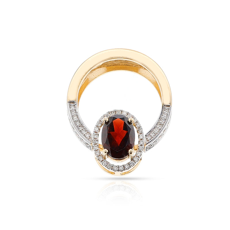 Large Oval Garnet and Diamond Convertible Ring/Pendant, 18K