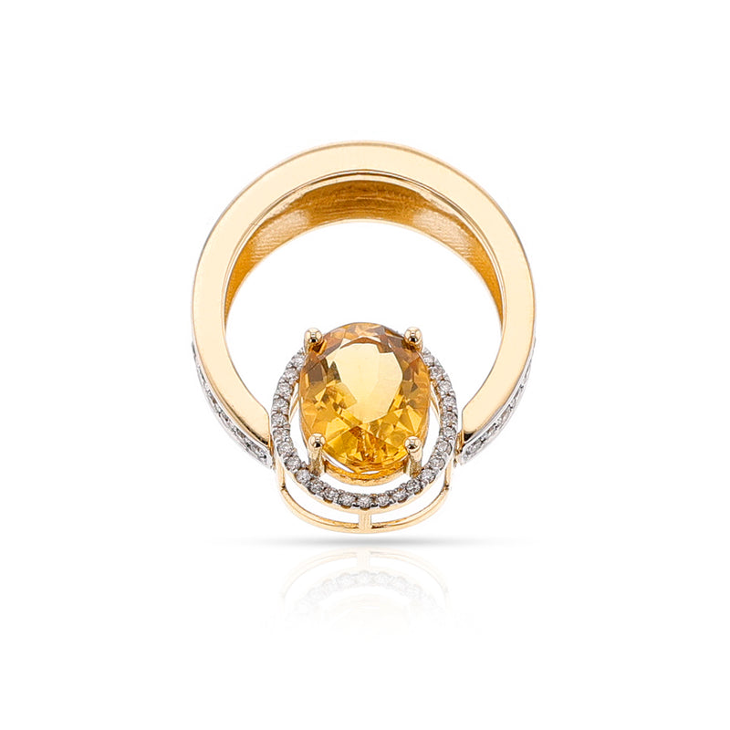 Large Oval Citrine and Diamond Convertible Ring/Pendant, 18K