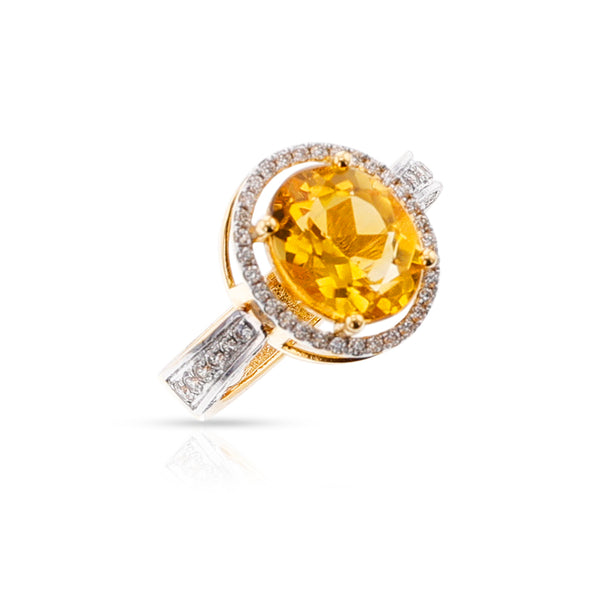 Large Oval Citrine and Diamond Convertible Ring/Pendant, 18K