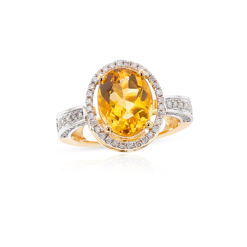 Large Oval Citrine and Diamond Convertible Ring/Pendant, 18K